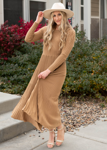 Darlynn Latte Pleated Dress