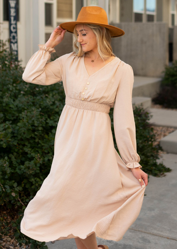 Dayten Beige V Neck Dress