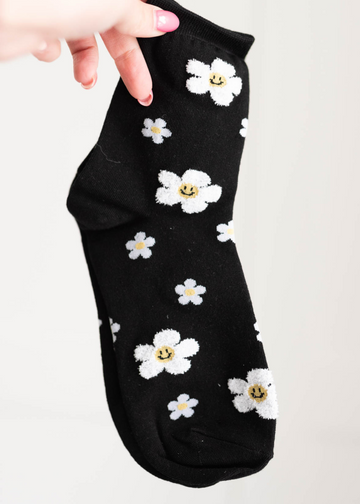 Deanna Black Flower Socks