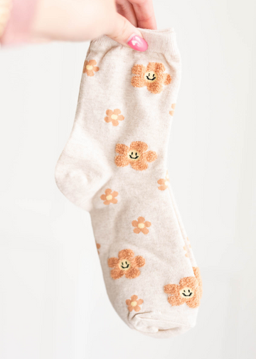 Deanna Taupe Flower Socks
