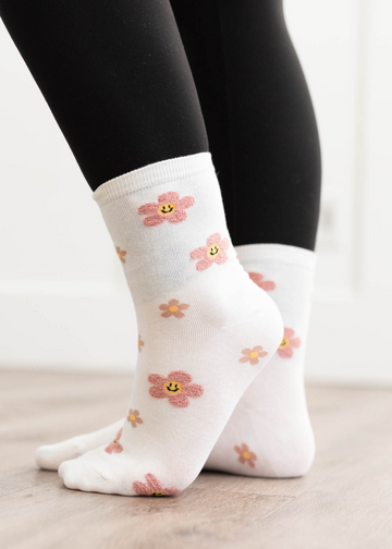 Deanna White Flower Socks