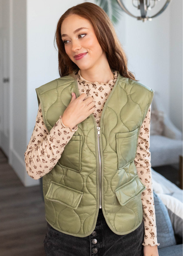 Deitra Olive Quilted Vest