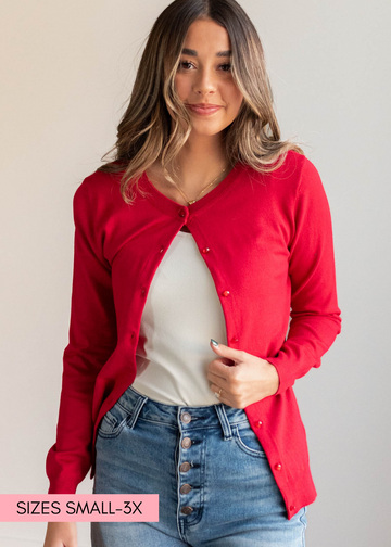 Deja Red Button Down Cardigan
