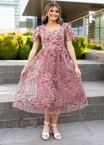 Delcy Antique Pink Embroidered Dress