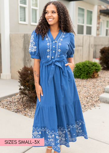 Edlin Blue Embroidered Dress