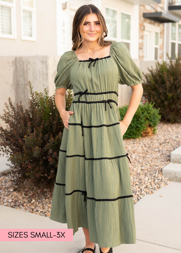 Elina Olive Tiered Dress