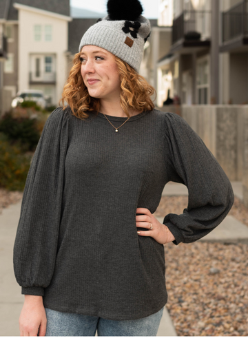 Elinor Charcoal Ribbed Top