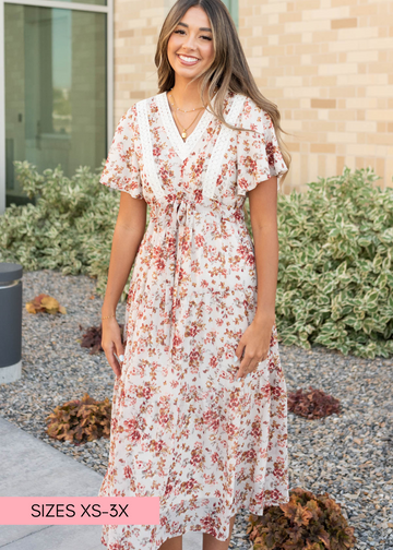 Ella Cream Floral Tiered Dress