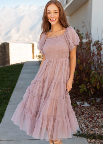 Elowyn Puff Sleeve Mesh Dress