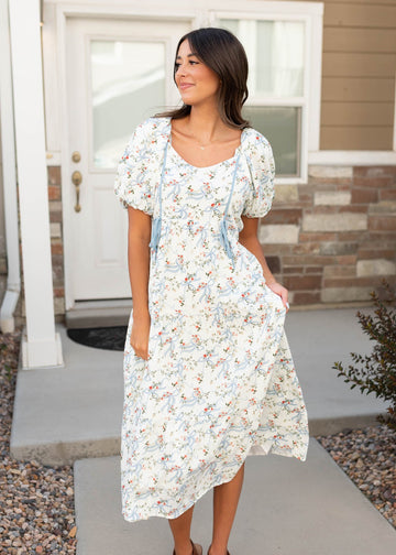 Elsie White Ribbon Pattern Dress