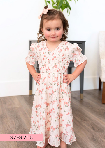 Emmie Pink Floral Tiered Little Girl Dress