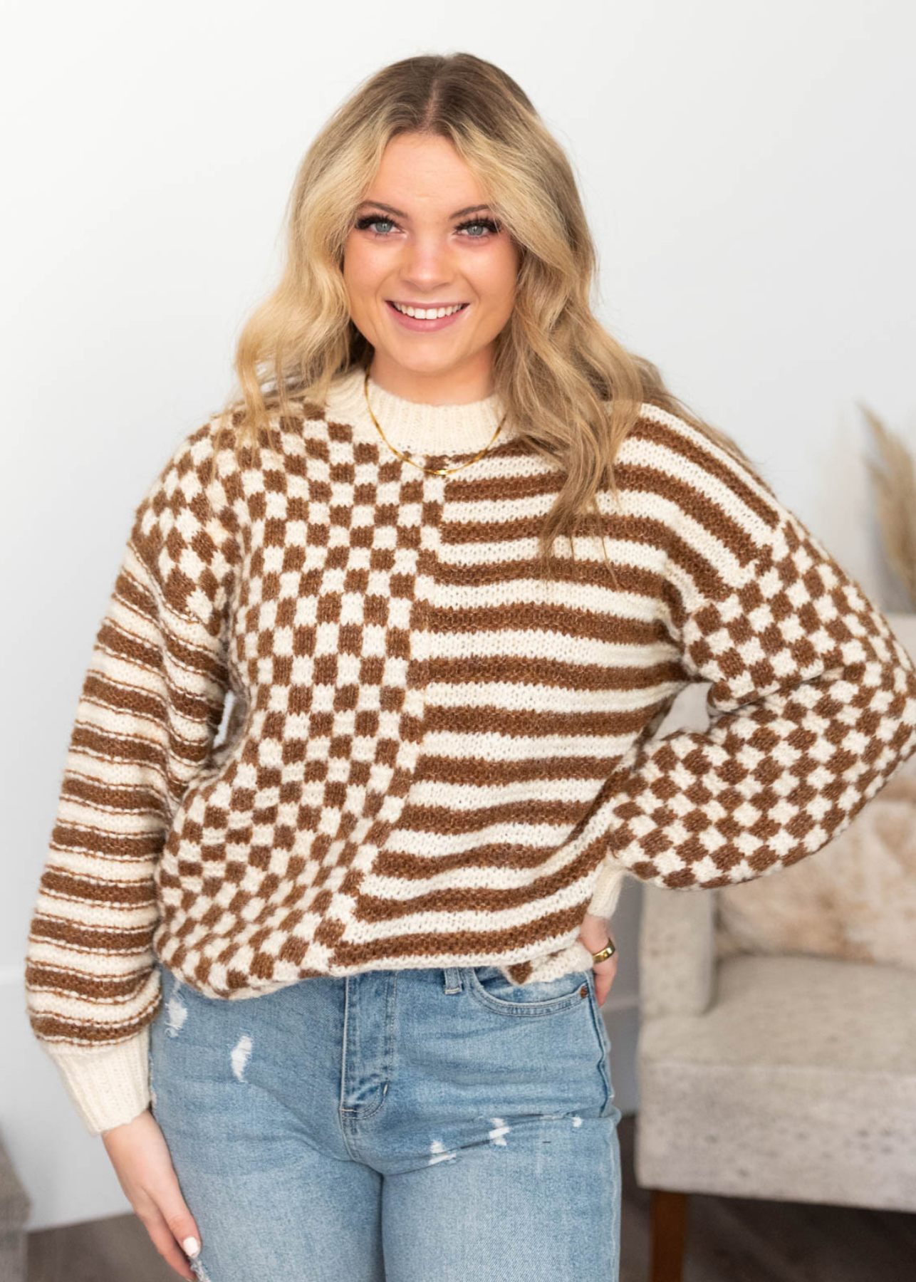 Ericka Brown Checkered Sweater