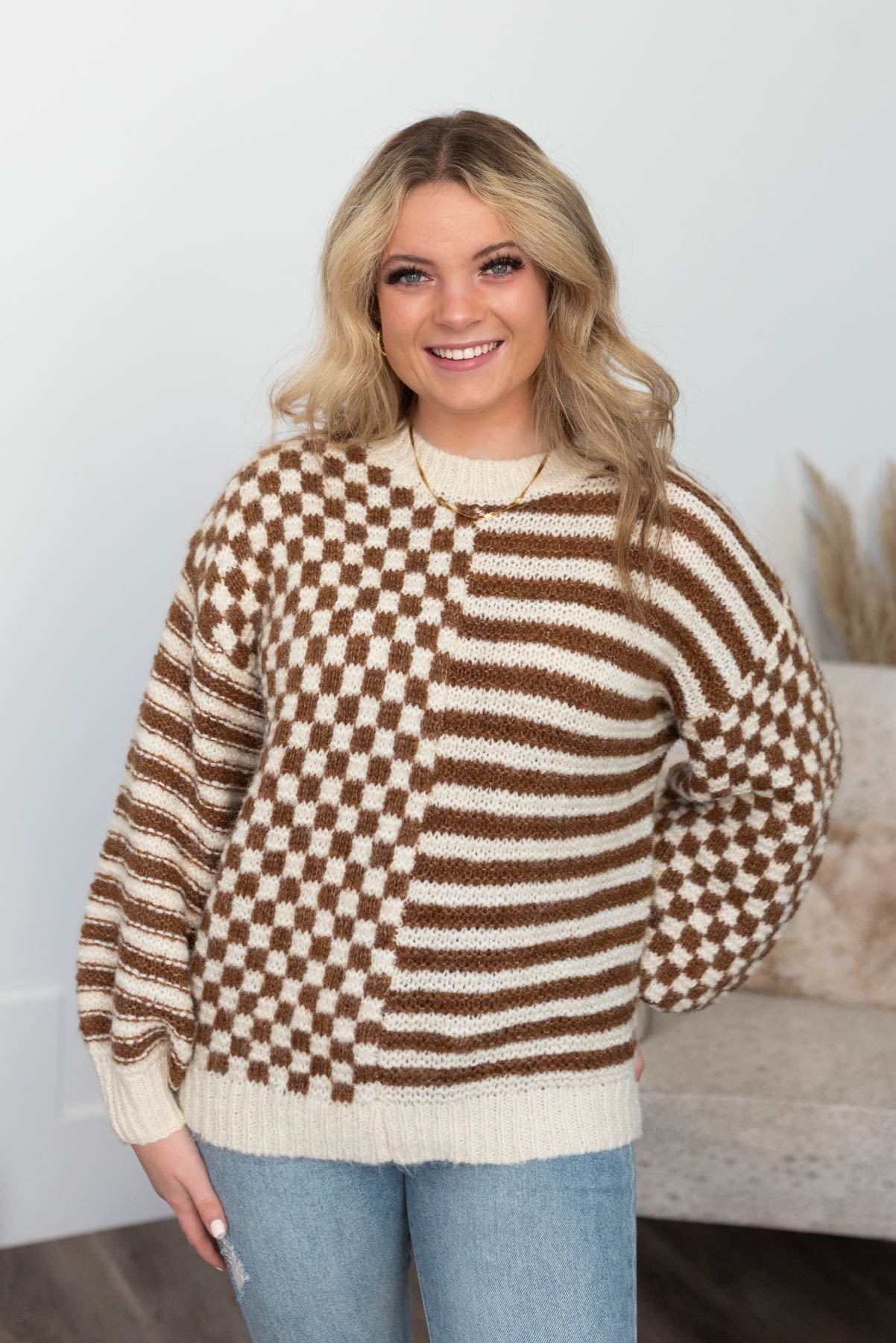 Ericka Brown Checkered Sweater