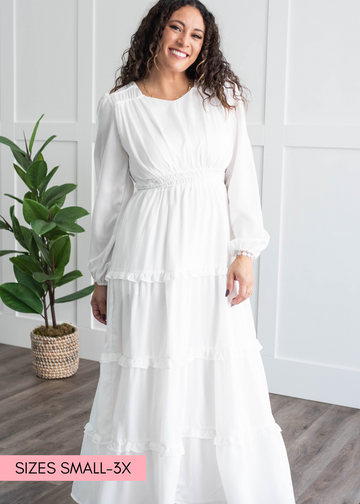 Evelina White Tiered Dress
