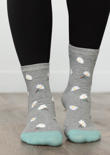 Falen Grey Daisy Garden Socks