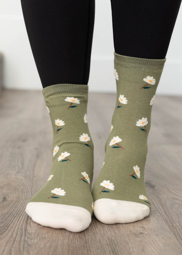Falen Olive Daisy Garden Socks