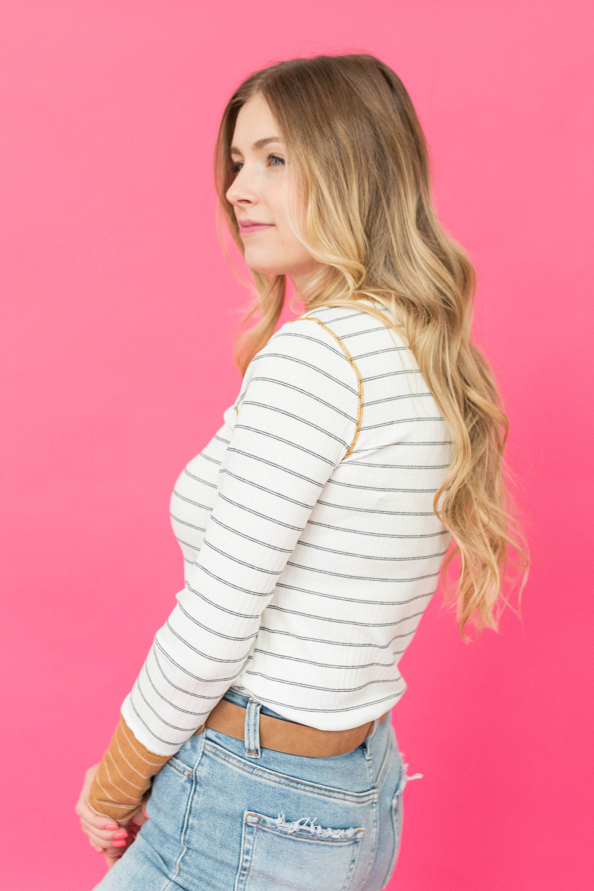 Farah Brown Striped Top