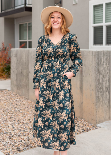 Faye Teal Satin Floral Dress