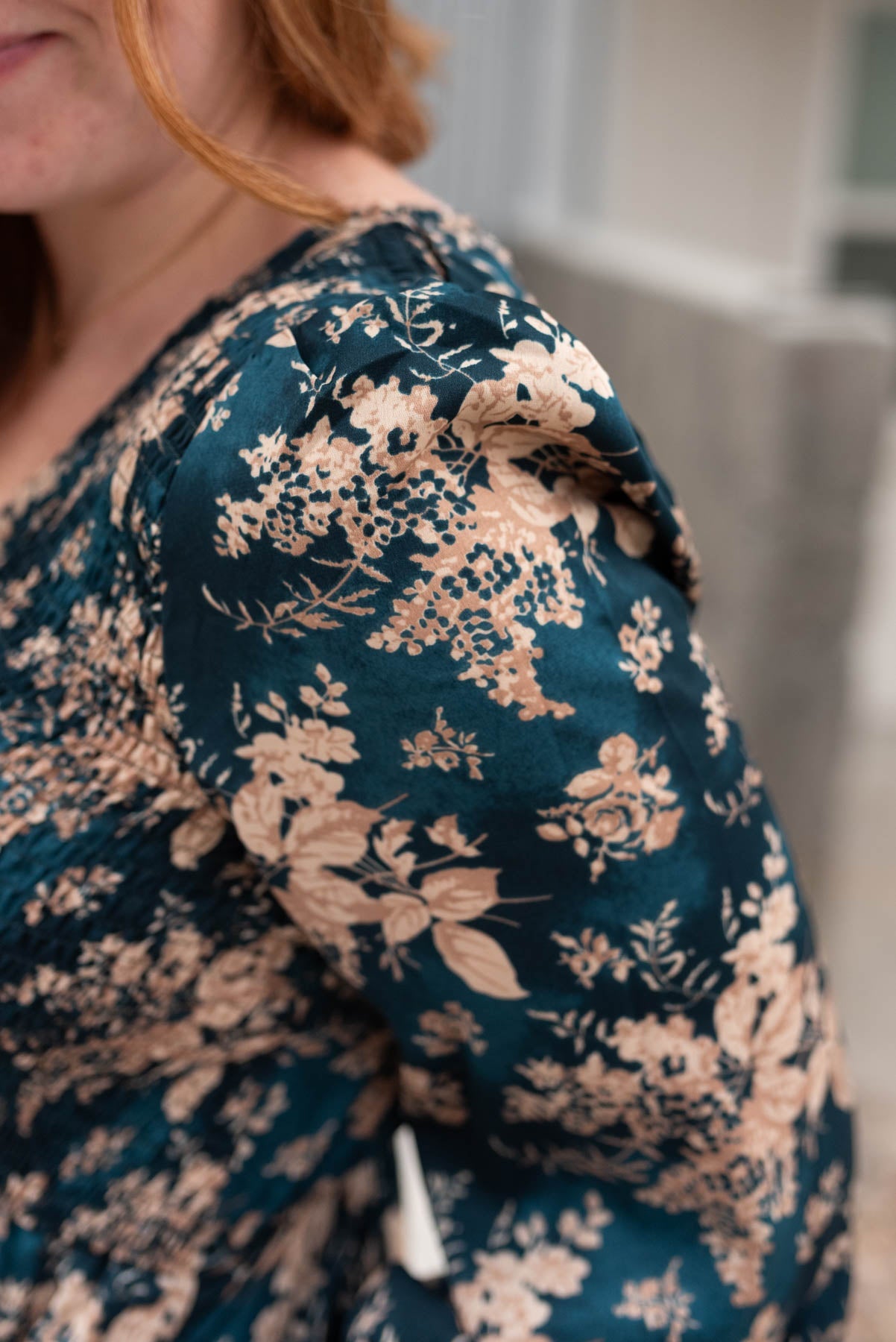 Faye Teal Satin Floral Dress