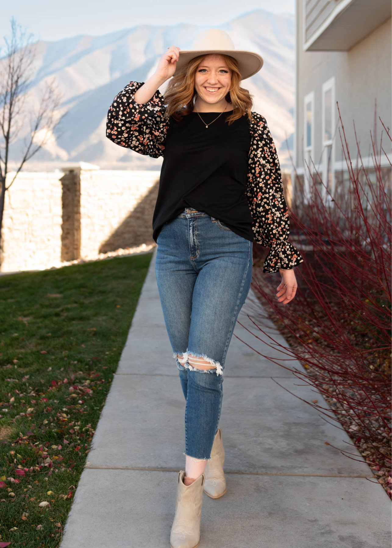 Haylie Black Pattern Sleeve Top