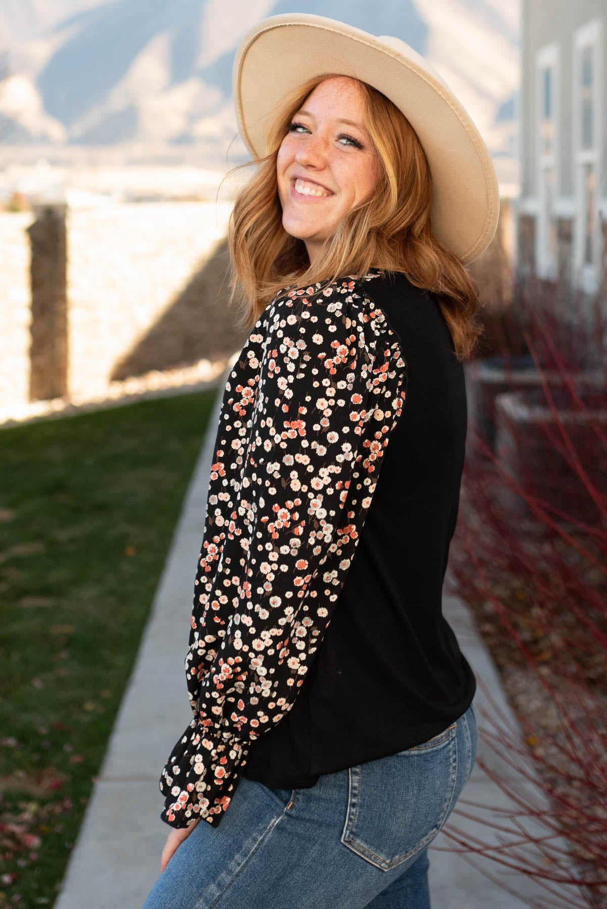 Haylie Black Pattern Sleeve Top