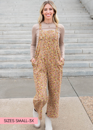 Irena Marsala Floral Overalls