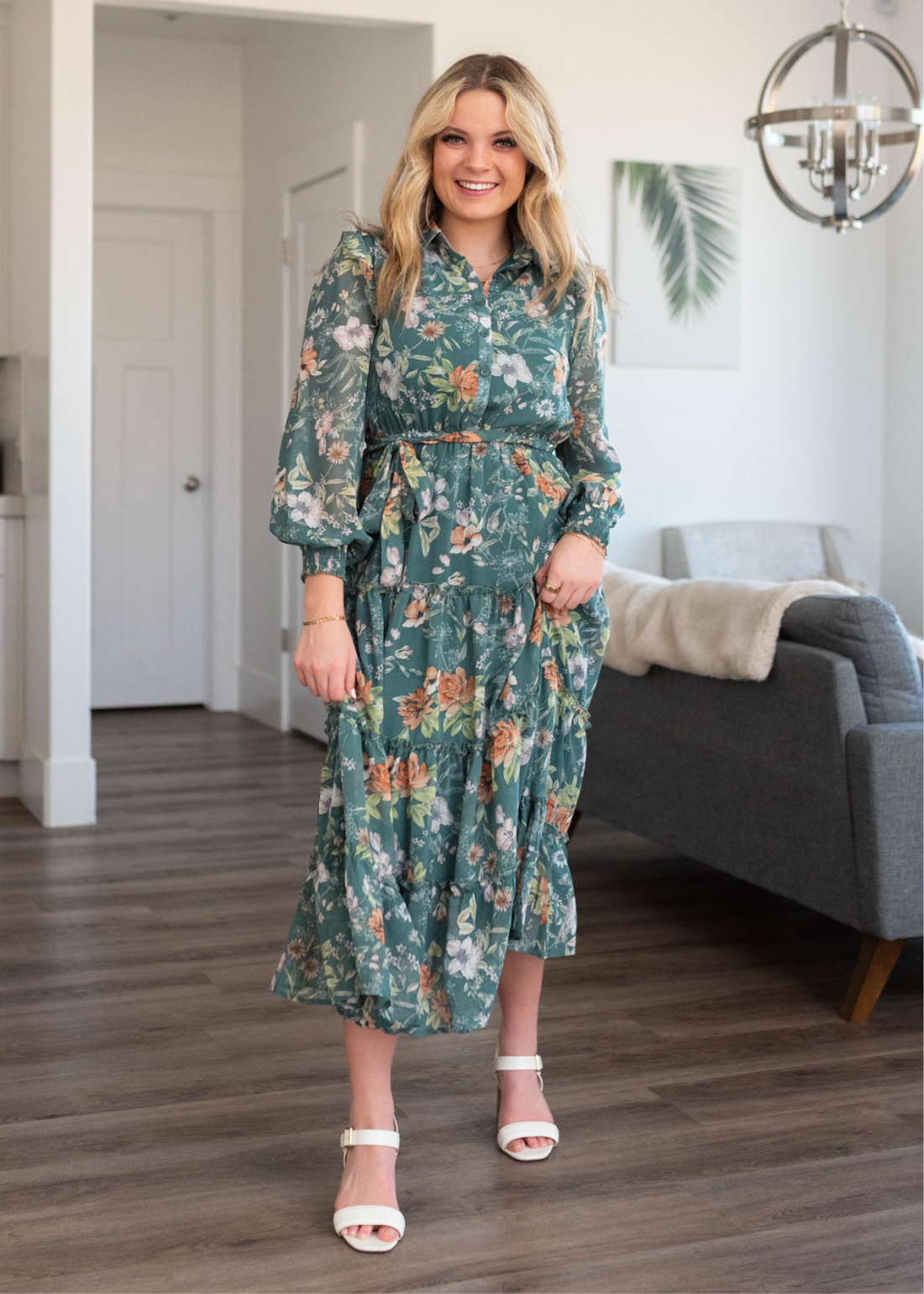 Isabelle Dark Green Floral Dress