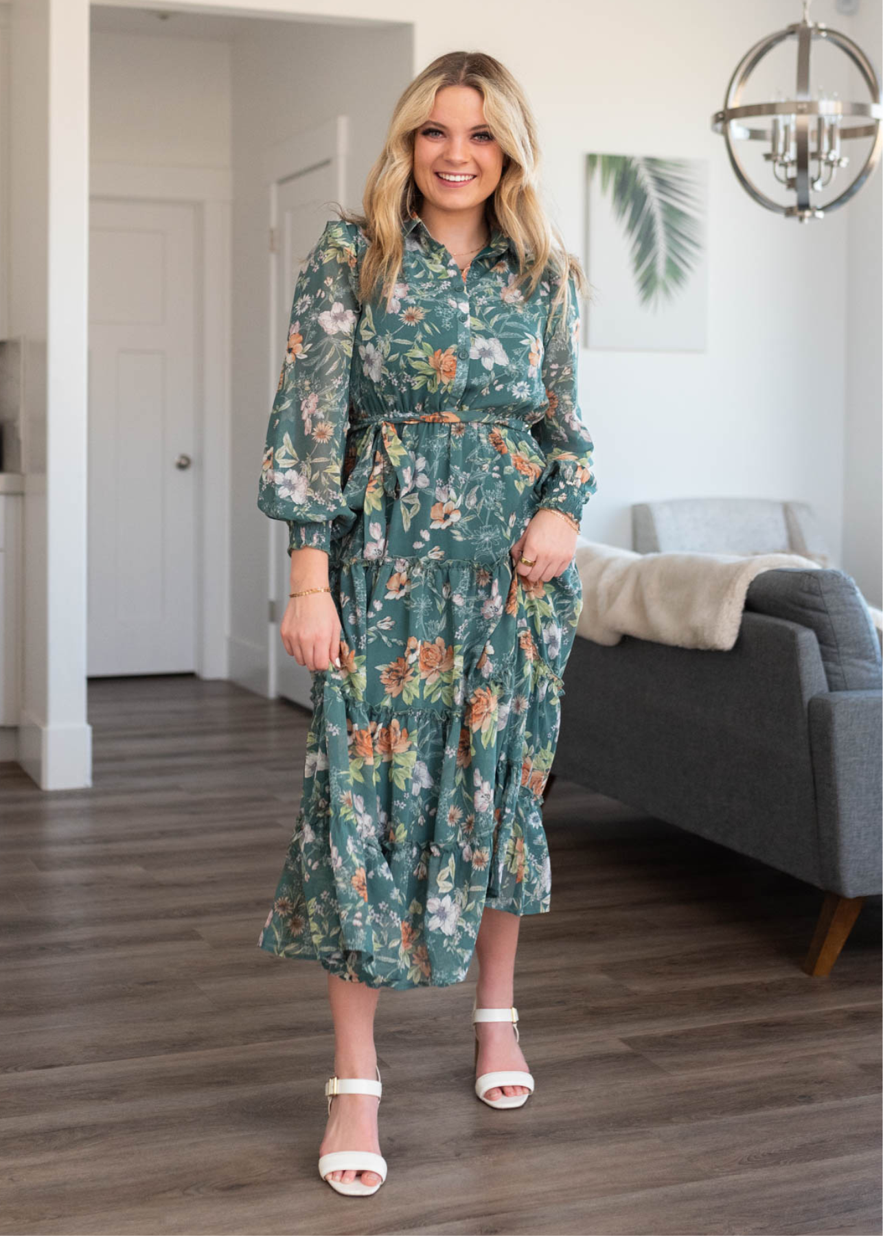 Isabelle Dark Green Floral Dress