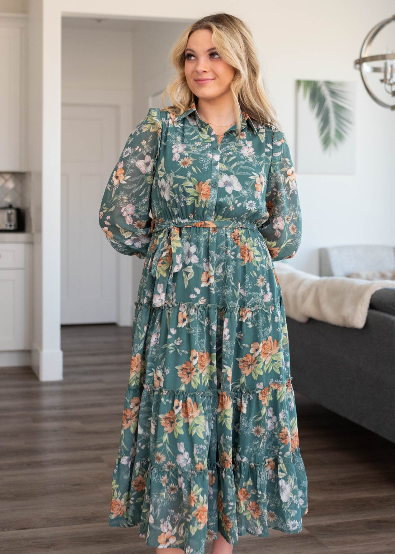 Isabelle Dark Green Floral Dress