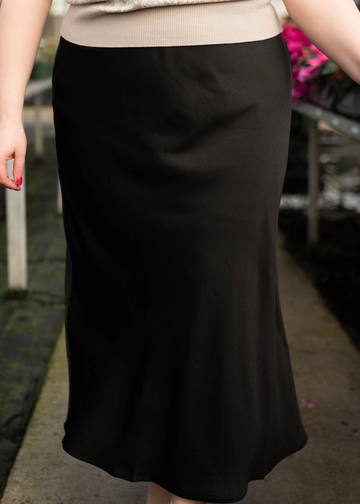Ivy Black Satin Midi Skirt