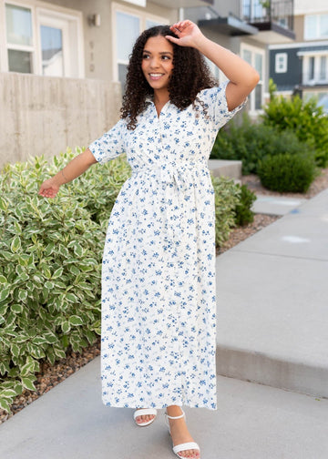 Jackie White Floral Button Down Dress