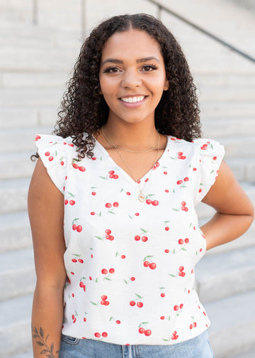 Jaelyn White Cherry Shirt