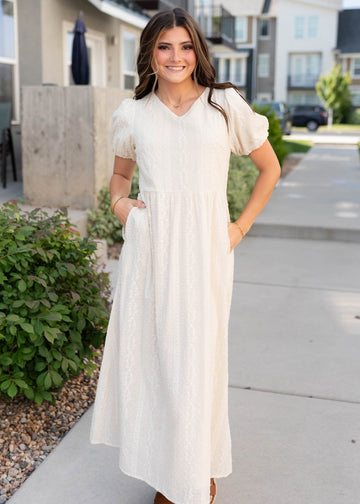 Jana Cream Embroidered Dress