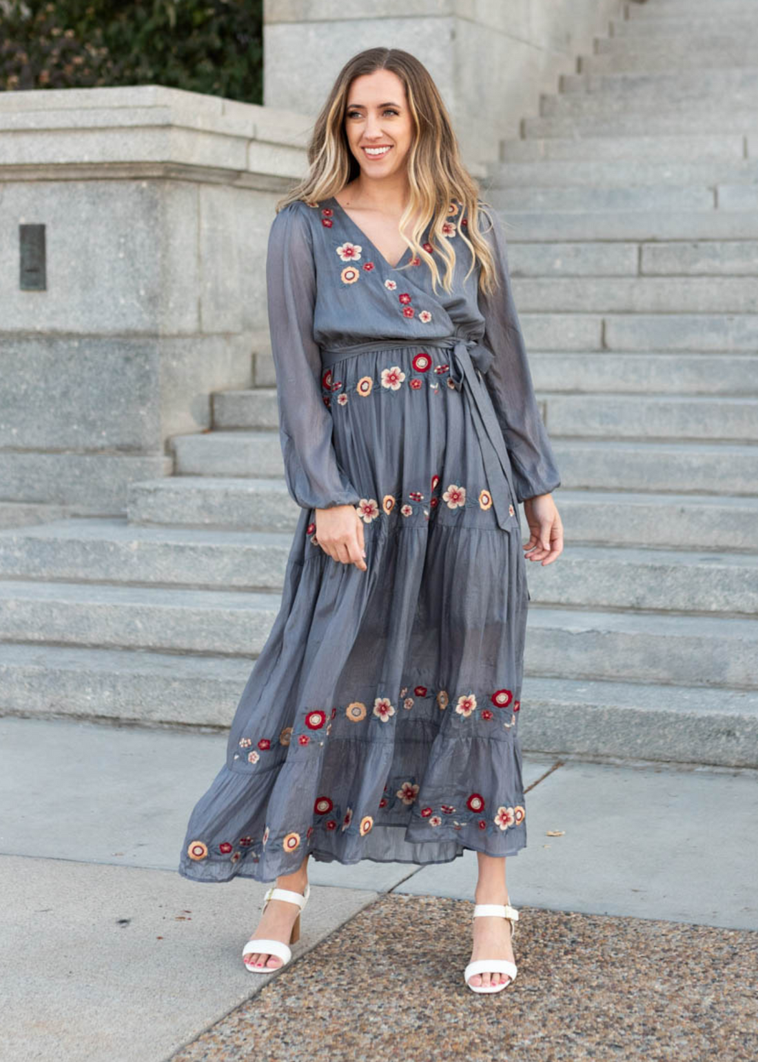 Savanna Charcoal Floral Wrap Dress