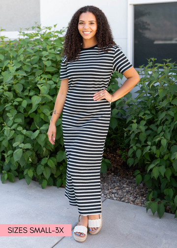 Joanelle Black Striped T-Shirt Dress