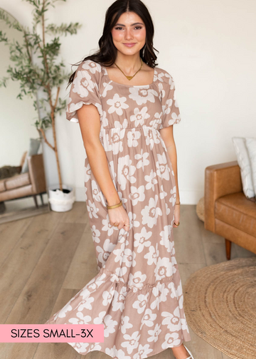 Joanna Taupe Floral Dress