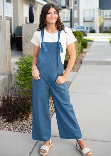 Jodi Dusty Blue Knot Strap Overall