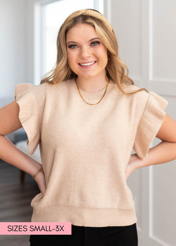 Jonni Beige Ruffle Sleeve Knit Top