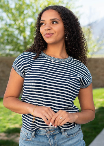 Joy Navy Striped Knitted Top