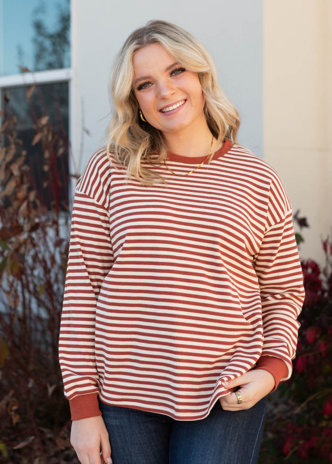 Julianna Rust Striped Top