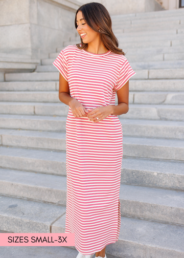 Kaelin Red Striped T-Shirt Dress