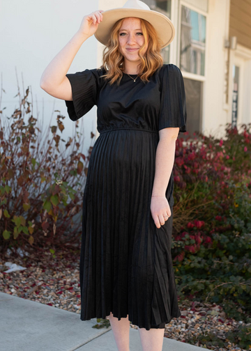 Kahlani Black Pleated Velvet Dress