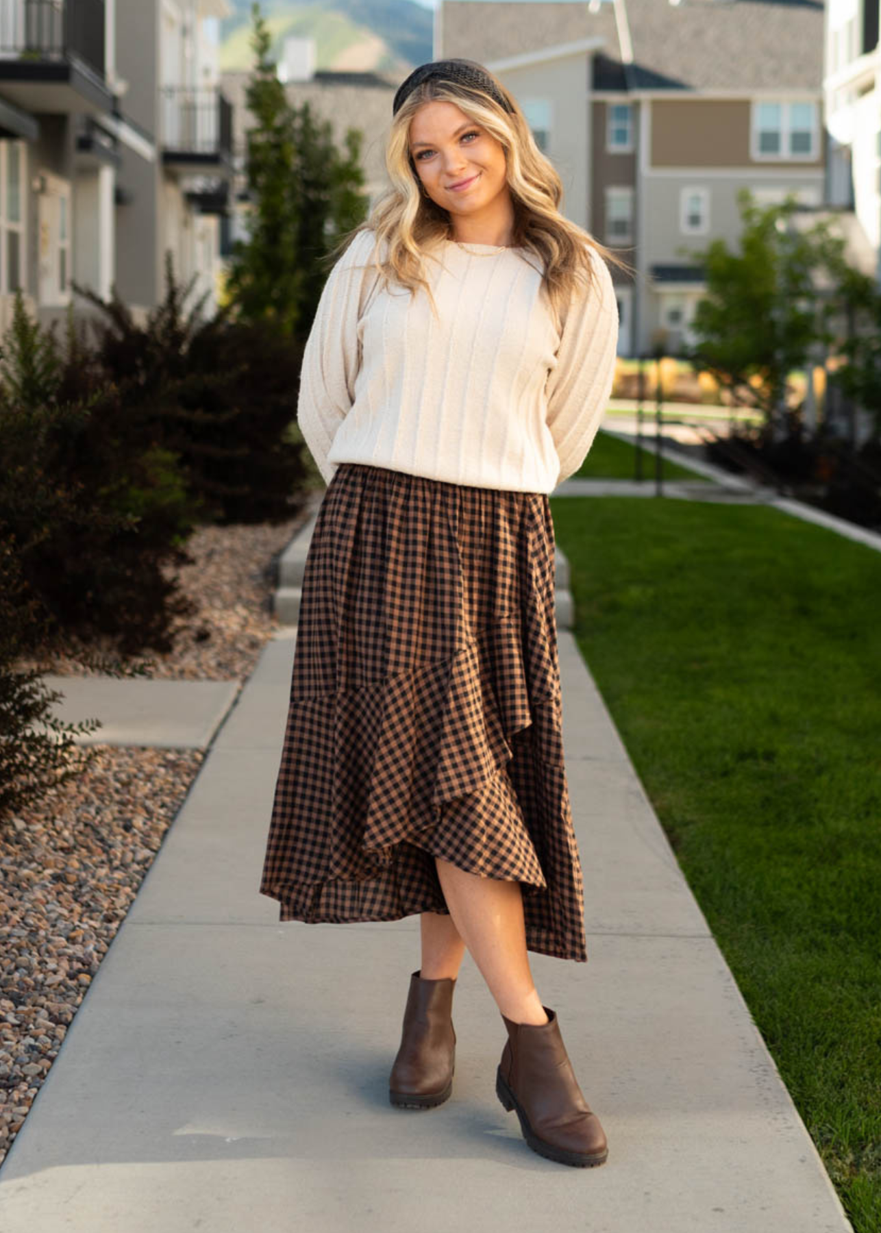 Kamila Mocha Plaid Skirt