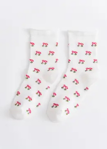 Jolene White Cherry Socks