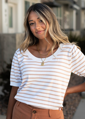 Kayla Taupe Striped Top
