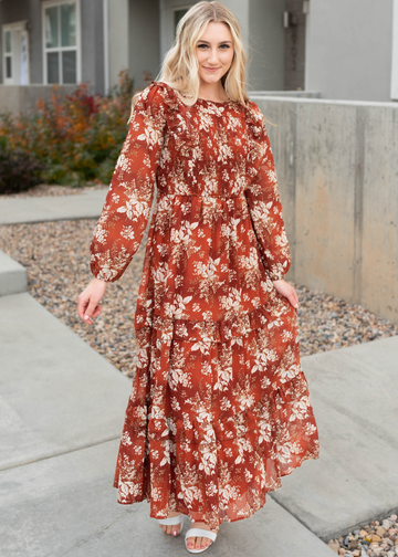 Kenia Rust Floral Maxi Dress