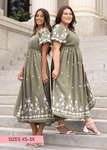 Kiera Olive Embroidered Dress