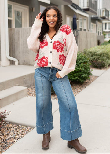 Kim Red Floral Cardigan