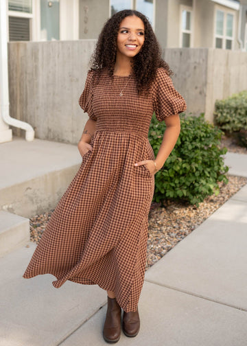 Kinsley Mocha Gingham Dress