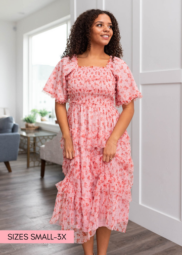 Kinsley Pink Floral Tiered Dress